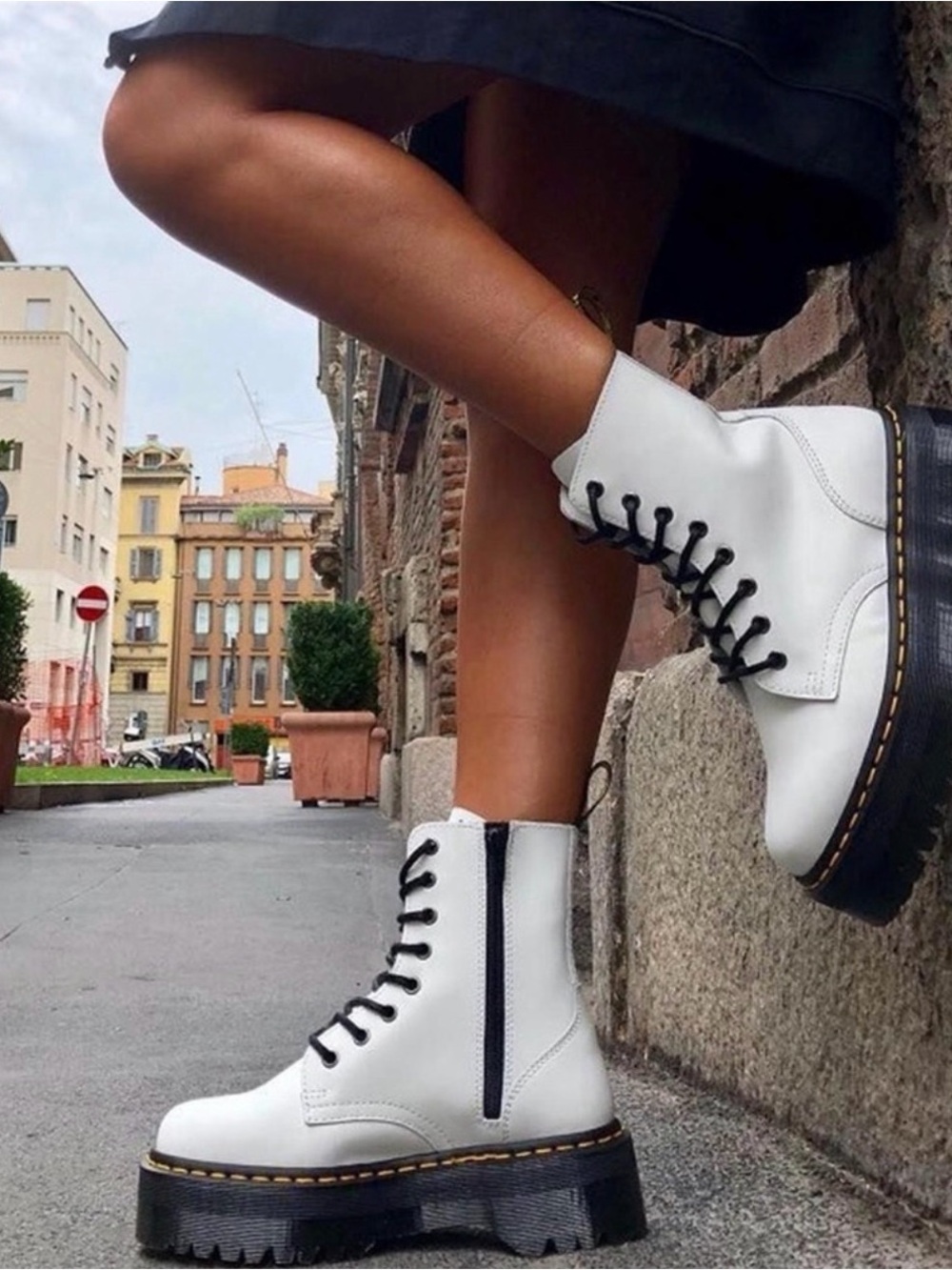 Dr. Martens Jadon Smooth White Leather Platform Combat Boots — W8 / M7 NWT